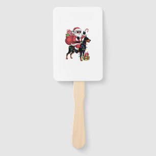 Xmas Lighting Santa Riding Doberman Dog Christmas Hand Fan