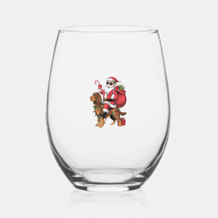 Xmas Lighting Santa Riding English Setter Dog Chri Stemless Wine Glass