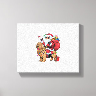 Xmas Lighting Santa Riding Golden Retriever Dog Ch Canvas Print