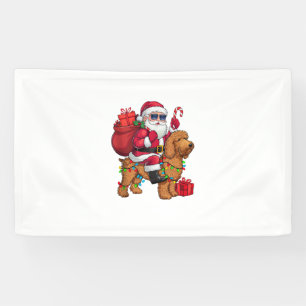 Xmas Lighting Santa Riding Goldendoodle Dog Christ Banner