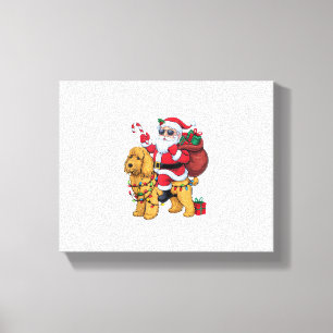 Xmas Lighting Santa Riding Goldendoodle Dog Christ Canvas Print
