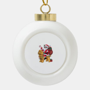 Xmas Lighting Santa Riding Goldendoodle Dog Christ Ceramic Ball Christmas Ornament