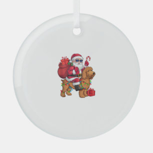 Xmas Lighting Santa Riding Goldendoodle Dog Christ Glass Tree Decoration