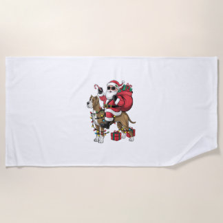 Xmas Lighting Santa Riding Great Dane Dog Christma Beach Towel