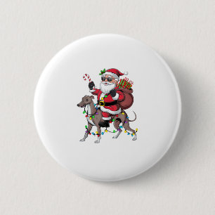 Xmas Lighting Santa Riding Greyhound Dog Christmas 6 Cm Round Badge