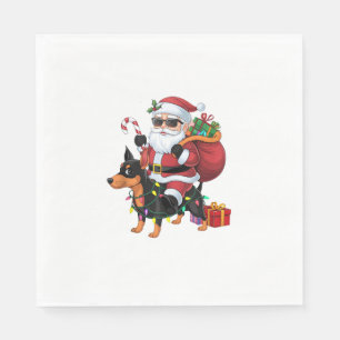Xmas Lighting Santa Riding Miniature Pinscher Dog Napkin