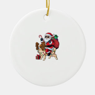 Xmas Lighting Santa Riding Papillon Dog Christmas Ceramic Tree Decoration