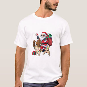Xmas Lighting Santa Riding Papillon Dog Christmas  T-Shirt