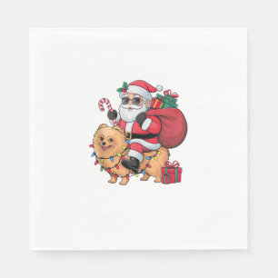 Xmas Lighting Santa Riding Pomeranian Dog Christma Napkin
