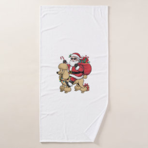 Xmas Lighting Santa Riding Poodle Dog Christmas Bath Towel