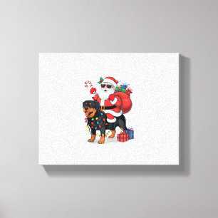Xmas Lighting Santa Riding Rottweiler Dog Christma Canvas Print