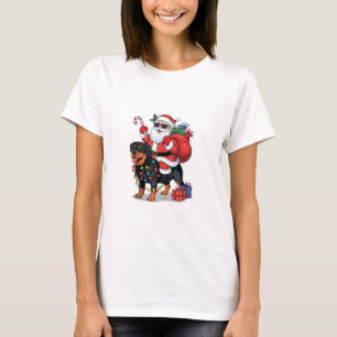 Xmas Lighting Santa Riding Rottweiler Dog Christma T-Shirt