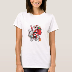 Xmas Lighting Santa Riding Samoyed Dog Christmas T-Shirt