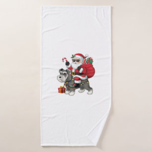 Xmas Lighting Santa Riding Schnauzer Dog Christmas Bath Towel