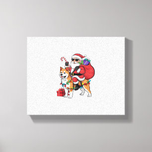 Xmas Lighting Santa Riding Shiba Inu Dog Christmas Canvas Print