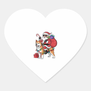 Xmas Lighting Santa Riding Shiba Inu Dog Christmas Heart Sticker