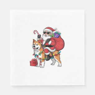 Xmas Lighting Santa Riding Shiba Inu Dog Christmas Napkin