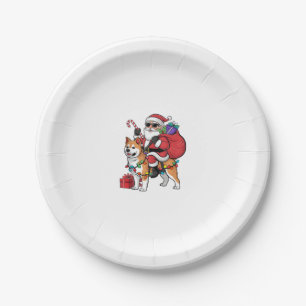Xmas Lighting Santa Riding Shiba Inu Dog Christmas Paper Plate