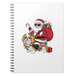 Xmas Lighting Santa Riding Shih Tzu Dog Christmas Notebook