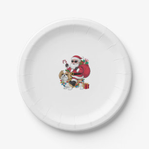 Xmas Lighting Santa Riding Shih Tzu Dog Christmas Paper Plate