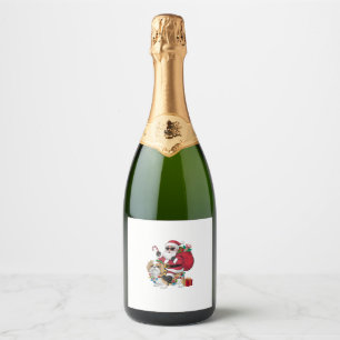 Xmas Lighting Santa Riding Shih Tzu Dog Christmas  Sparkling Wine Label