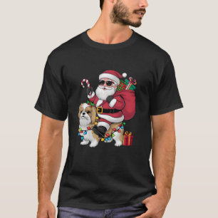 Xmas Lighting Santa Riding Shih Tzu Dog Christmas T-Shirt
