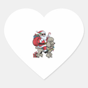 Xmas Lighting Santa Riding Standard Poodle Dog Chr Heart Sticker