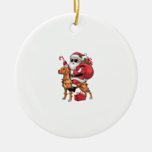 Xmas Lighting Santa Riding Vizsla Dog Christmas Ceramic Tree Decoration