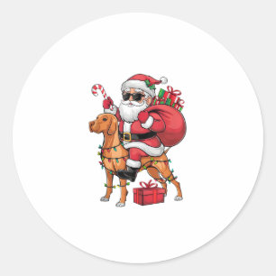 Xmas Lighting Santa Riding Vizsla Dog Christmas Classic Round Sticker