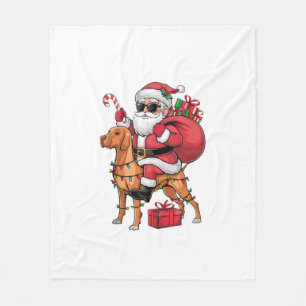 Xmas Lighting Santa Riding Vizsla Dog Christmas Fleece Blanket