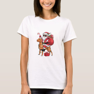 Xmas Lighting Santa Riding Vizsla Dog Christmas  T-Shirt
