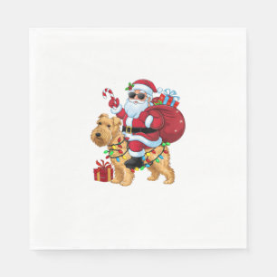 Xmas Lighting Santa Riding Wheaten Terrier Dog Chr Napkin