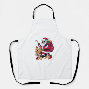 Xmas Lighting Santa Riding Yorkie Dog Christmas Apron