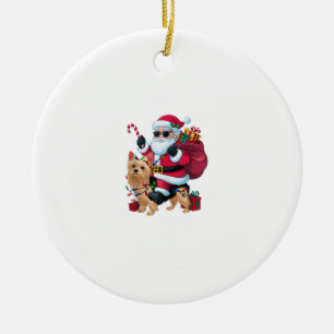 Xmas Lighting Santa Riding Yorkie Dog Christmas Ceramic Tree Decoration
