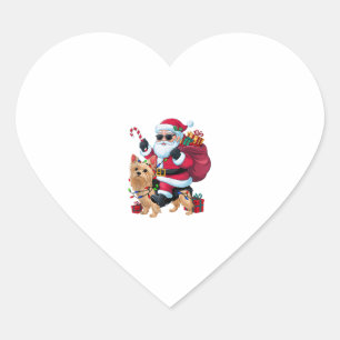 Xmas Lighting Santa Riding Yorkie Dog Christmas Heart Sticker