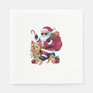 Xmas Lighting Santa Riding Yorkie Dog Christmas Napkin