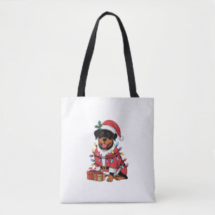 Xmas Lighting Santa Rottweiler Dog Christmas Tote Bag