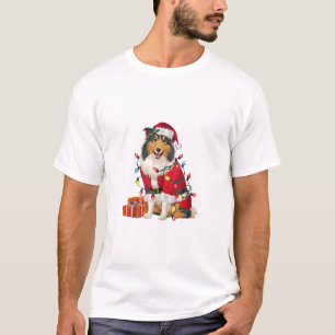 Xmas Lighting Santa Rough Collie Dog Christmas T-Shirt