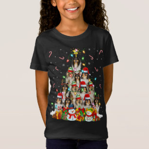 Xmas Lighting Santa Rough Collie Dog Christmas Tre T-Shirt
