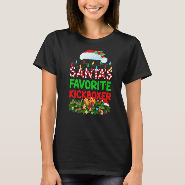 Xmas Lighting Santa S Favourite Kickboxer Christma T-Shirt (Front)