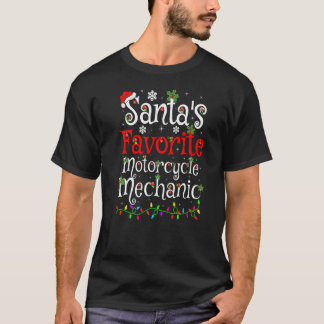 Xmas Lighting Santa S Favourite Motorcycle Mechani T-Shirt