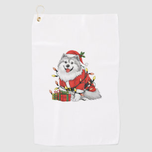 Xmas Lighting Santa Samoyed Dog Christmas  Golf Towel