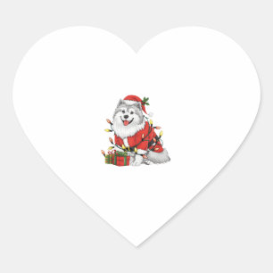 Xmas Lighting Santa Samoyed Dog Christmas Heart Sticker