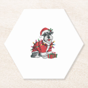 Xmas Lighting Santa Schnauzer Dog Christmas Paper Coaster