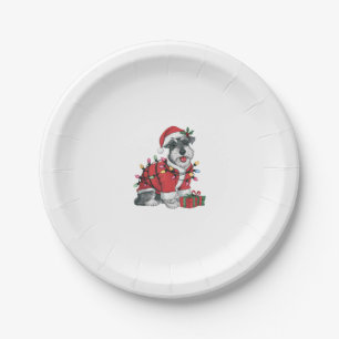Xmas Lighting Santa Schnauzer Dog Christmas  Paper Plate