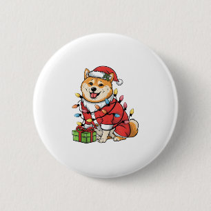 Xmas Lighting Santa Shiba Inu Dog Christmas 6 Cm Round Badge