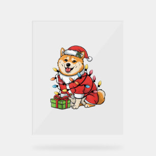 Xmas Lighting Santa Shiba Inu Dog Christmas  Acrylic Sign