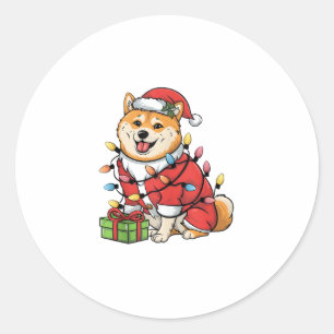 Xmas Lighting Santa Shiba Inu Dog Christmas  Classic Round Sticker