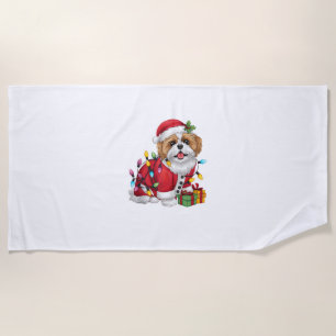 Xmas Lighting Santa Shih Tzu Dog Christmas  Beach Towel