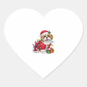 Xmas Lighting Santa Shih Tzu Dog Christmas Heart Sticker